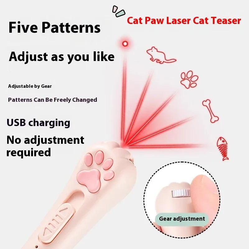 Rechargeable cat toy with 15cm feather wand and LED light in cream white colour