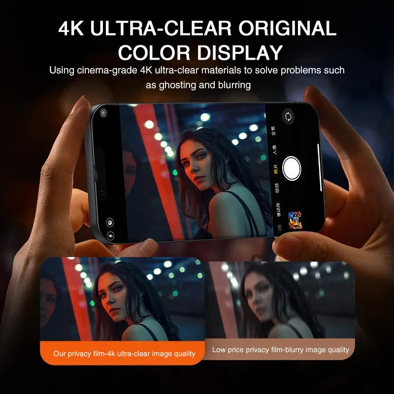 Anti-peeping tempered glass screen protector for iPhone with privacy viewing angle and scratch-resistant surface