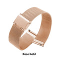 Milani silk woven stainless steel watch band showing texture detail and available colour finishes