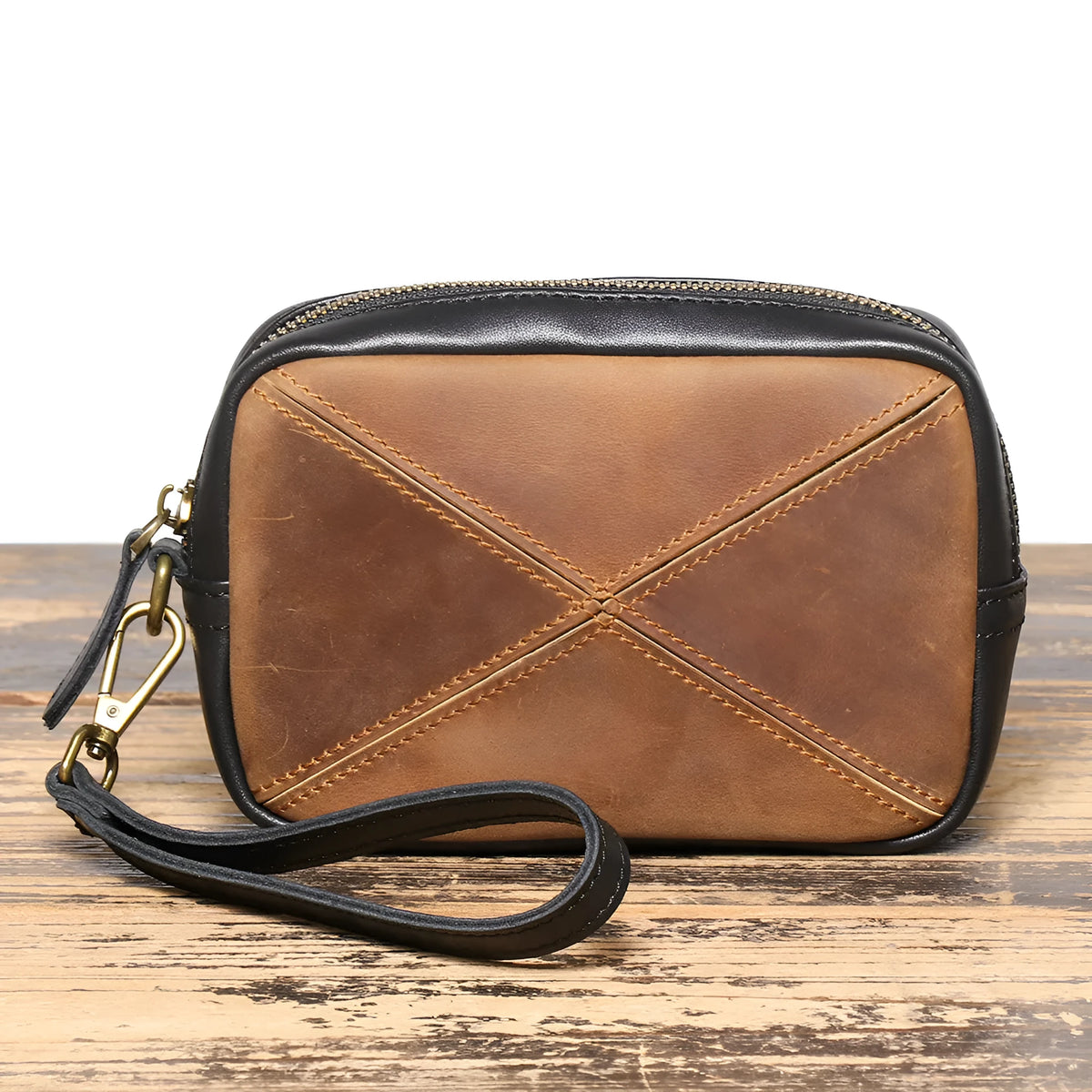 Unisex retro vintage brown first layer cowhide leather messenger bag with horizontal square shape and multi-layer zipper