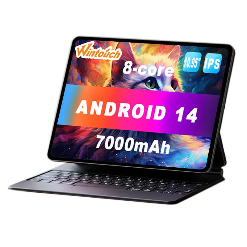 10-inch tablet PC in bare metal blue colour with optional leather keyboard case