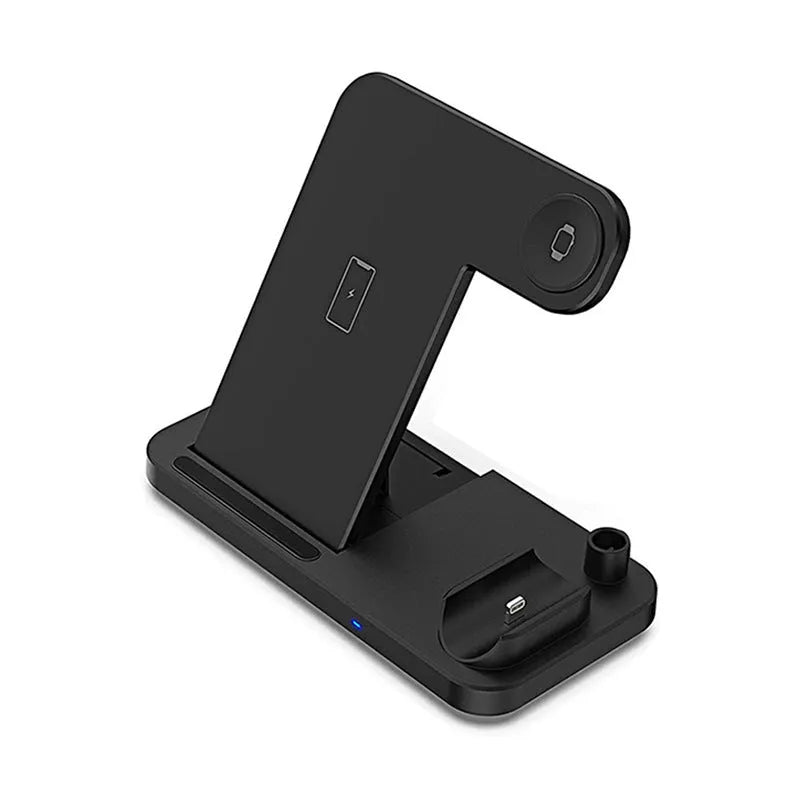 Black four-in-one wireless charging station with QC3.0 charging head