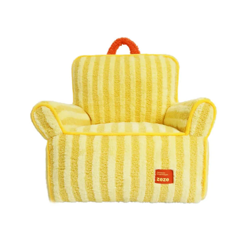 Striped pet bed with removable cover in soft velvet fabric, suitable for dogs