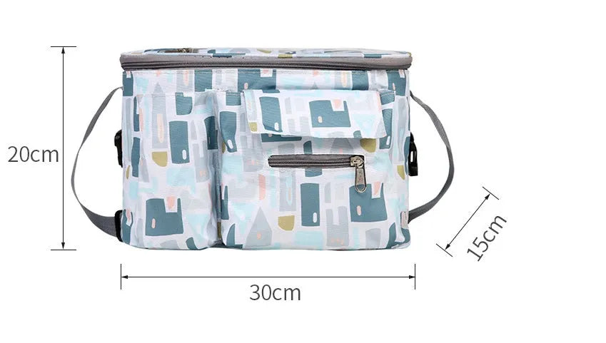 Oxford cloth stroller hang bag in black, blue, green or grey, 30 x 15 x 20 cm, with one shoulder multi-function strap