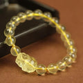 Citrine Pi Xiu Bracelet with yellow leather cord and artificial crystal beads in Chinese national style