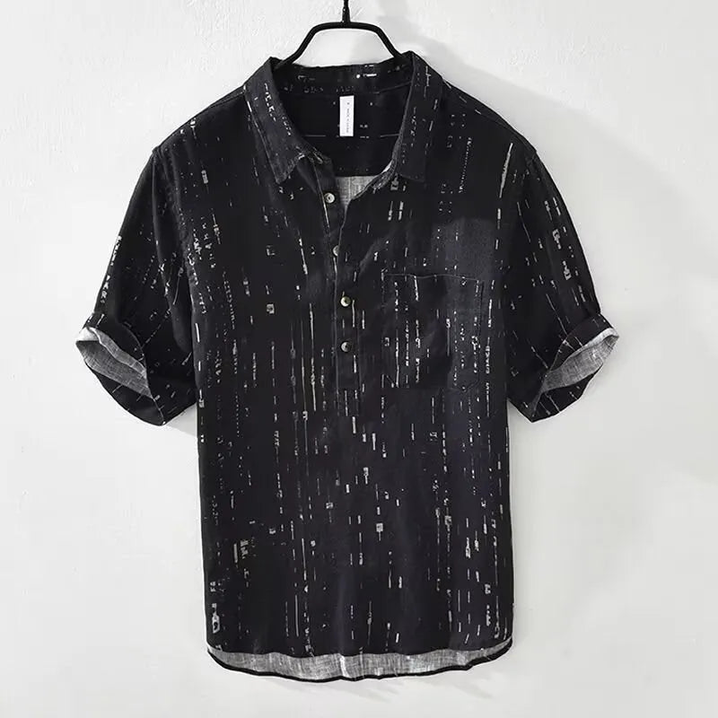 Men's loose-fit polo shirt with lapel collar in chemical fibre blend fabric, available in white and black colours