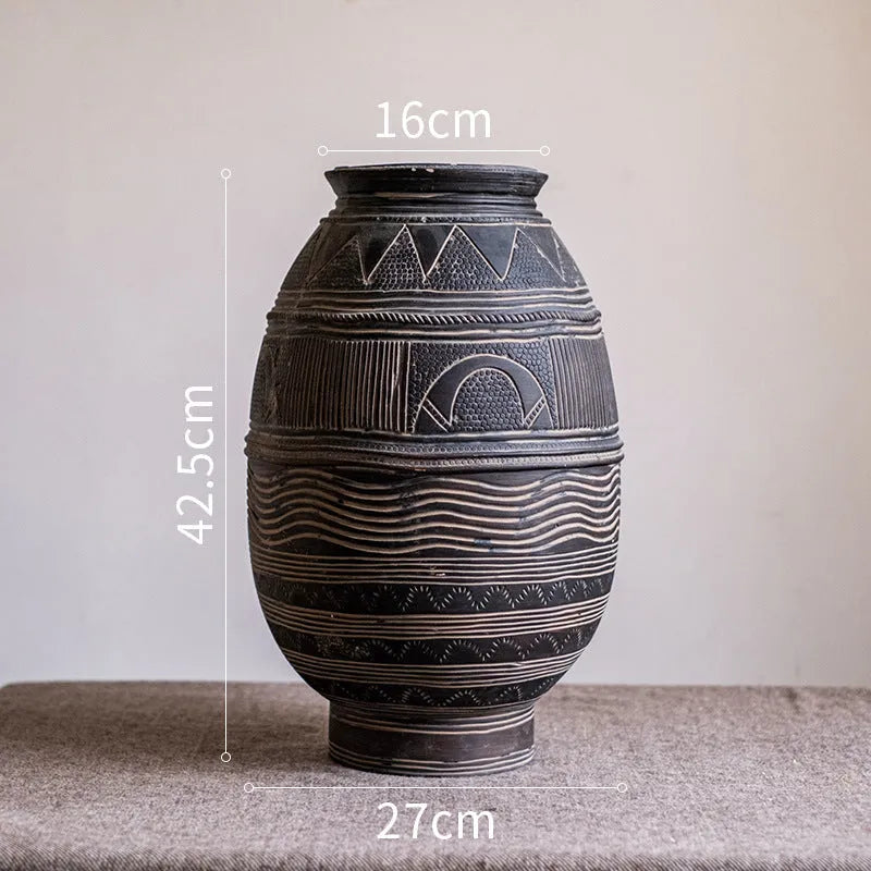 African ancient tank design cement flower pot in medium size with drainage holes