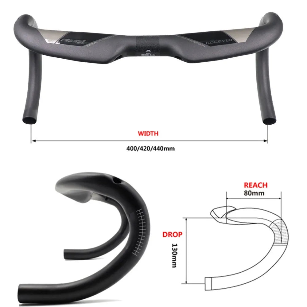 Wei Bike matt carbon fibre bent profile road bicycle handlebar showing its shape