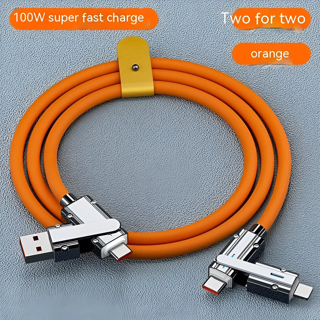 Fast charge mobile phone cable with zinc alloy connectors in orange colour, length 1 metre.