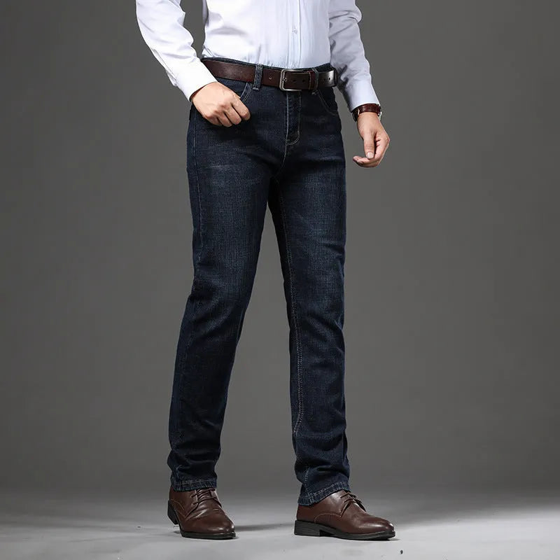 Men's high elasticity stretch jeans in loose plus size business casual fit with straight leg