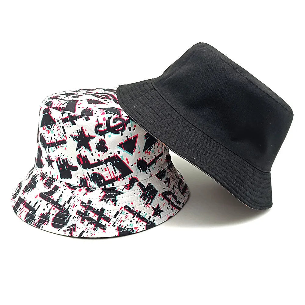Retro musical note print polyester bucket hat dome crown size M