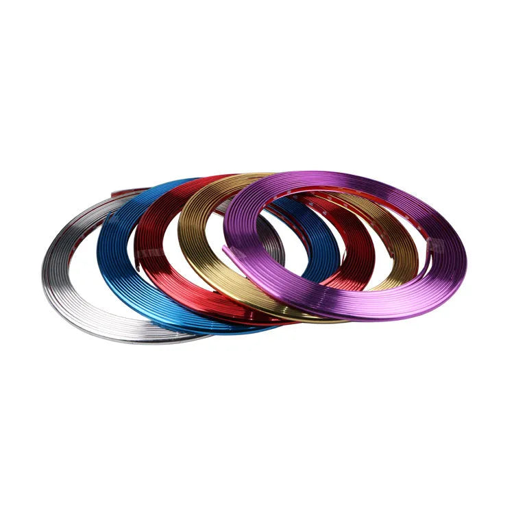 Electroplated purple PVC wheel hub trim on 8-metre roll for car alloy wheel edge protection