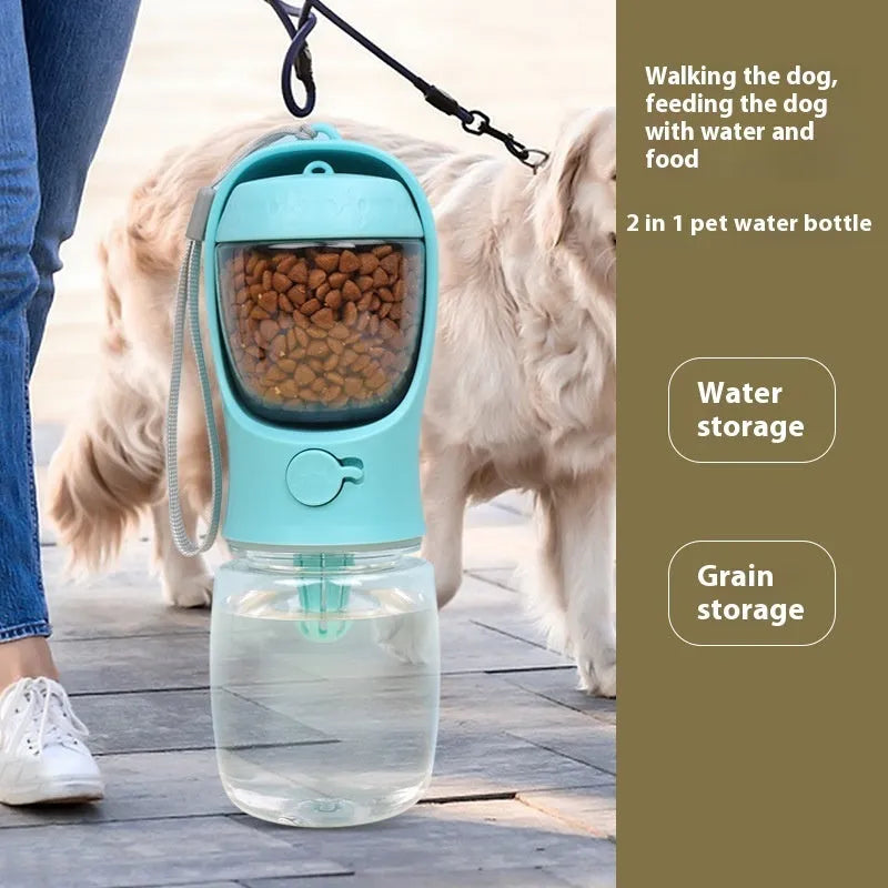 Dual-use dog outing drinking cup in blue, pink or white plastic with 350ml or 550ml capacity options