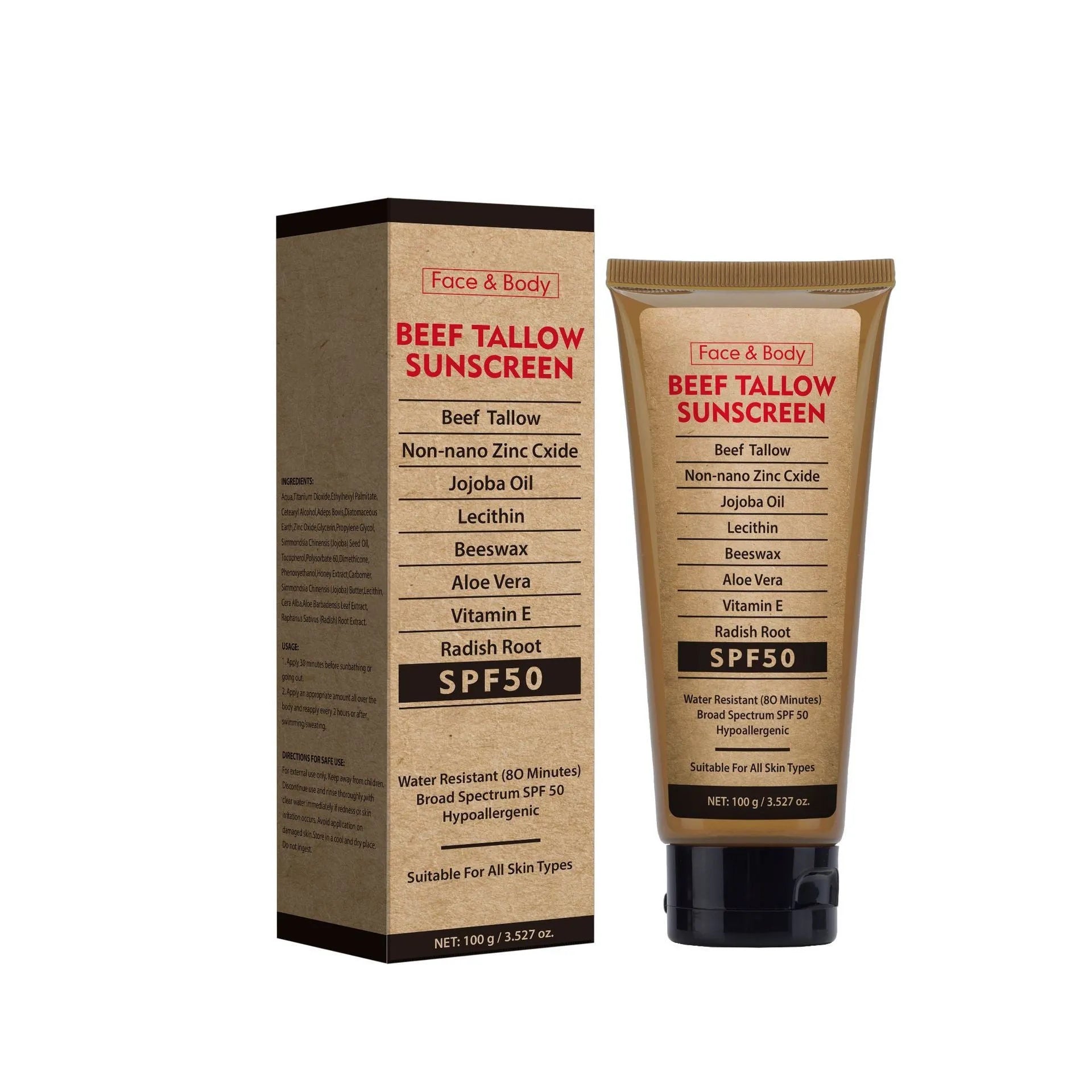 Organic grass-fed butter protective cream in 45x45x153mm packaging with waterproof, moisturising, and oil control properties