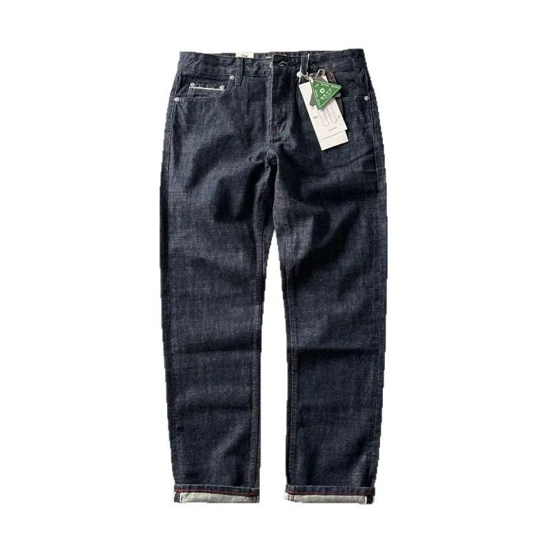 Men's straight-leg denim trousers in primary colour with mid-waist design and straight leg cut