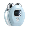 White portable hot compress charging massage instrument with micro current double-rollers for facial skincare
