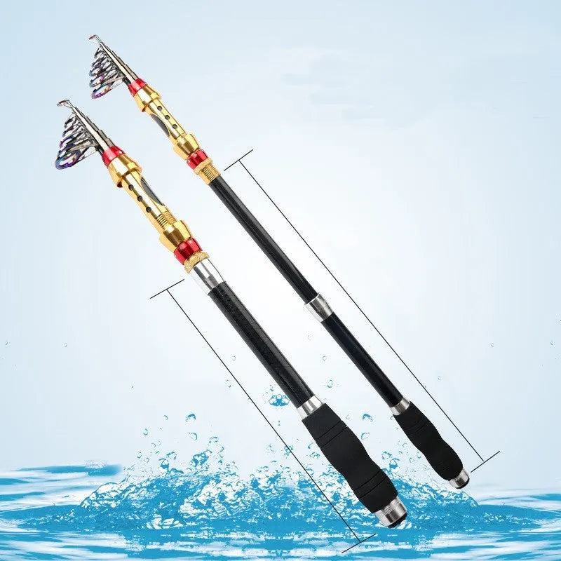Carbon fibre telescopic spinning fishing rod for sea fishing with metal or foam handle, 2.1m to 3.6m