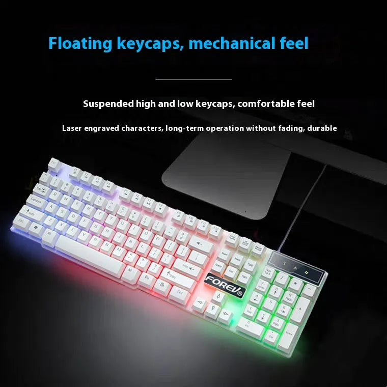 Wired keyboard, ABS, 440x130x30mm, with luminous character and six-colour backlight option for desktop and notebook.