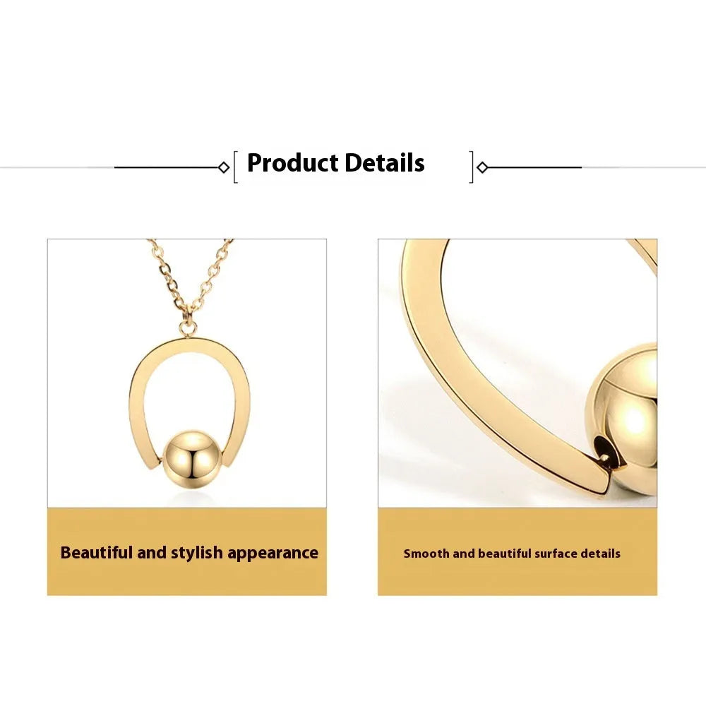 Stainless steel bead chain necklace with geometric pendant, adjustable from 21cm to 50cm length
