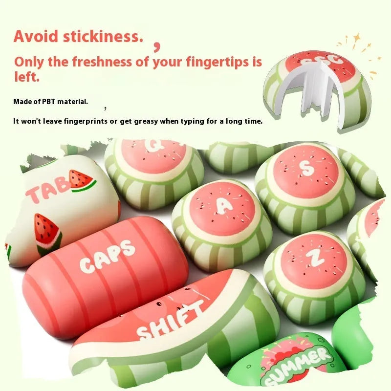 Watermelon-themed mechanical keyboard key caps with five-sided sublimation printing, PBT material, small steamed bun shape