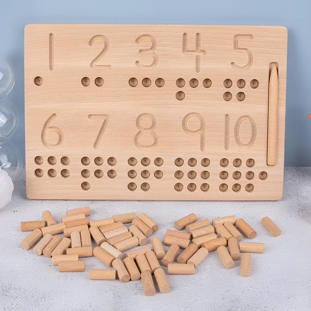 Wooden Montessori logarithmic board with blind writing board in a 32 x 20.5 x 4.5 cm colour box