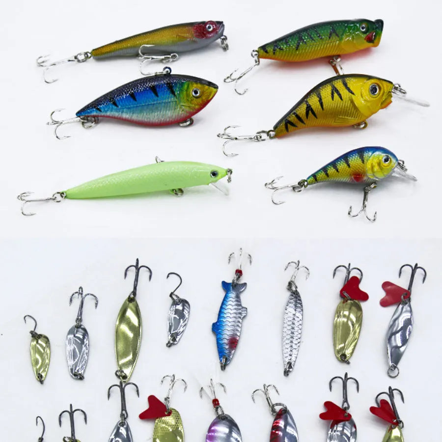 132-piece fishing lure set with rose red soft baits and high-carbon steel hooks in compact 21cm case