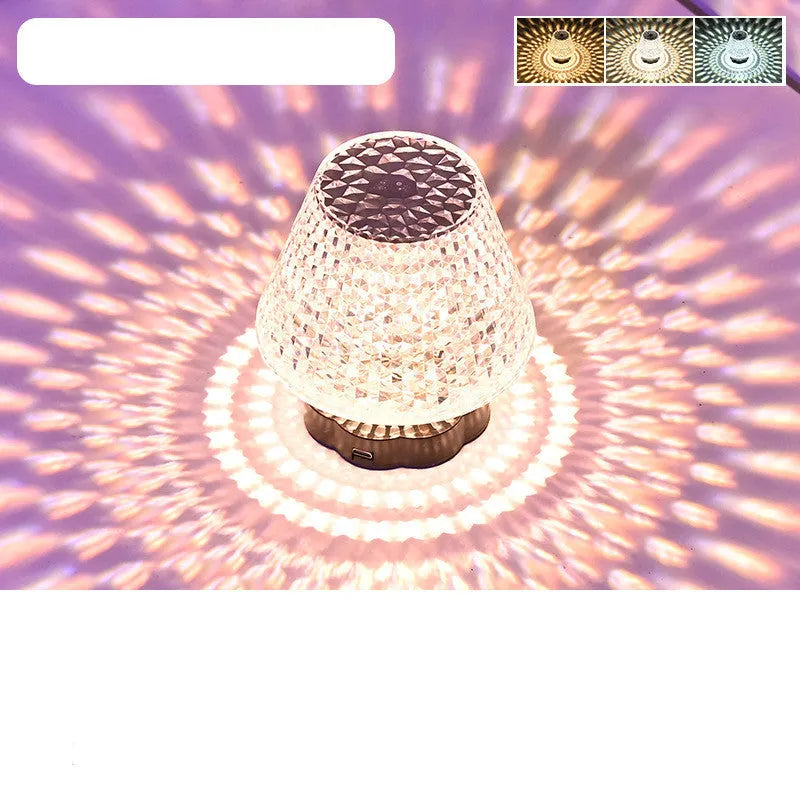Crystal décor table lamp with touch sensor base and USB charging cable