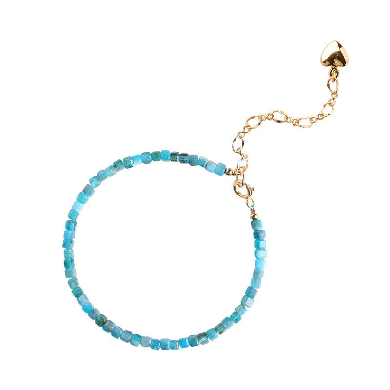 Blue and grey natural apatite crystal bracelet with diamond-shaped beads for women's wrists 14-18cm
