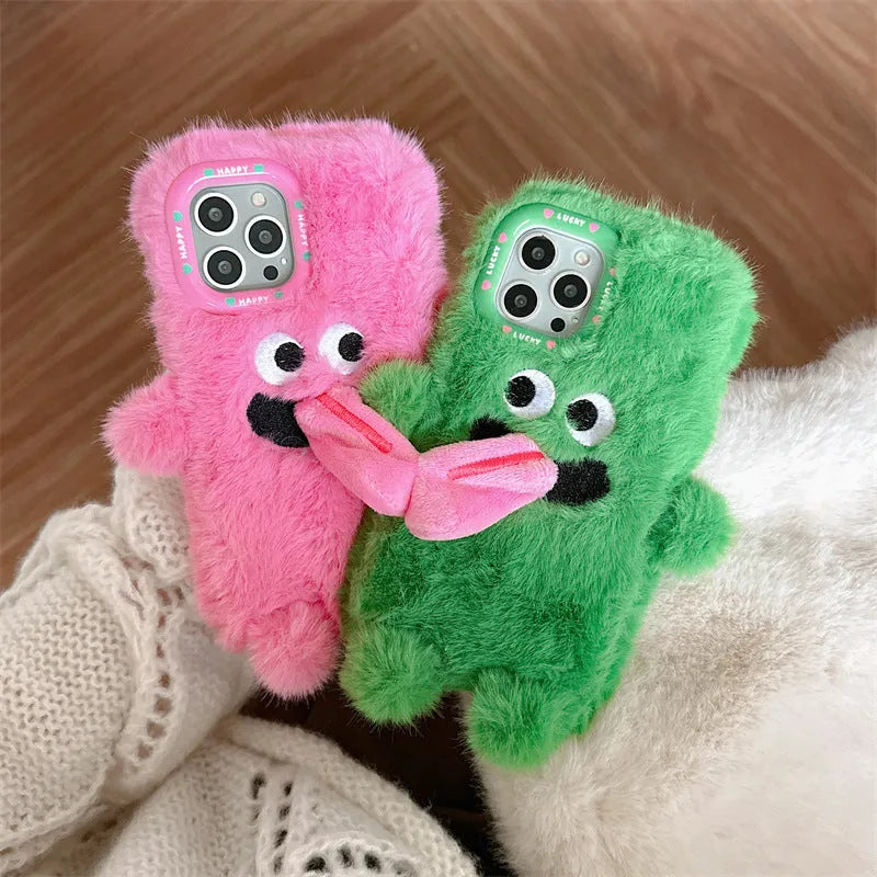 Silicone plush monster phone case with sticking-out tongue design for Apple iPhone