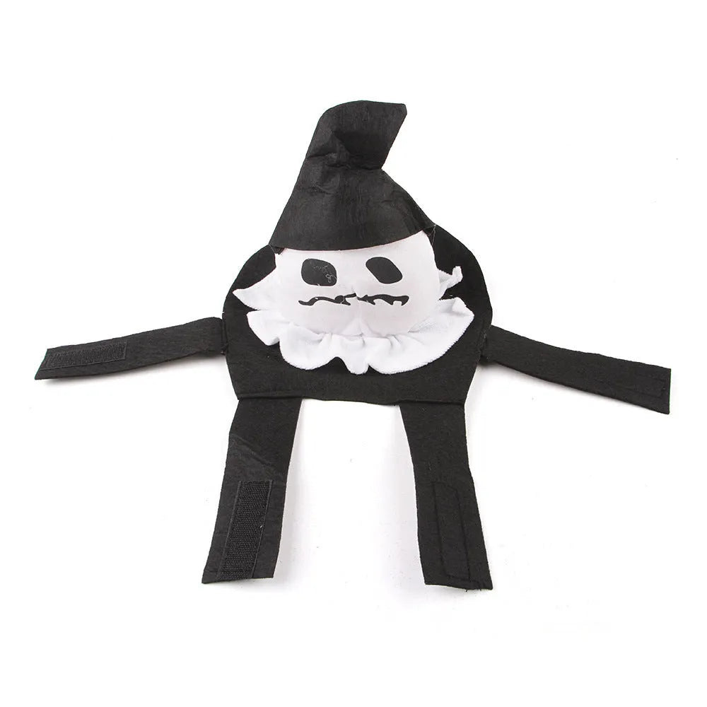 Dog wearing Halloween costume in ghost or pumpkin ghost design with PP cotton material