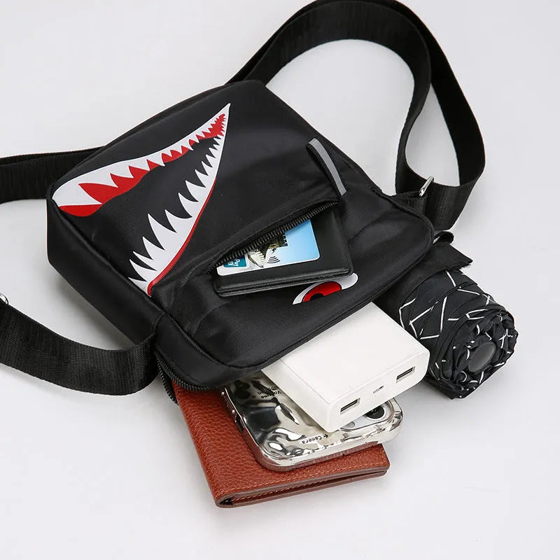 Men's small casual crossbody bag with animal pattern design in Oxford cloth construction