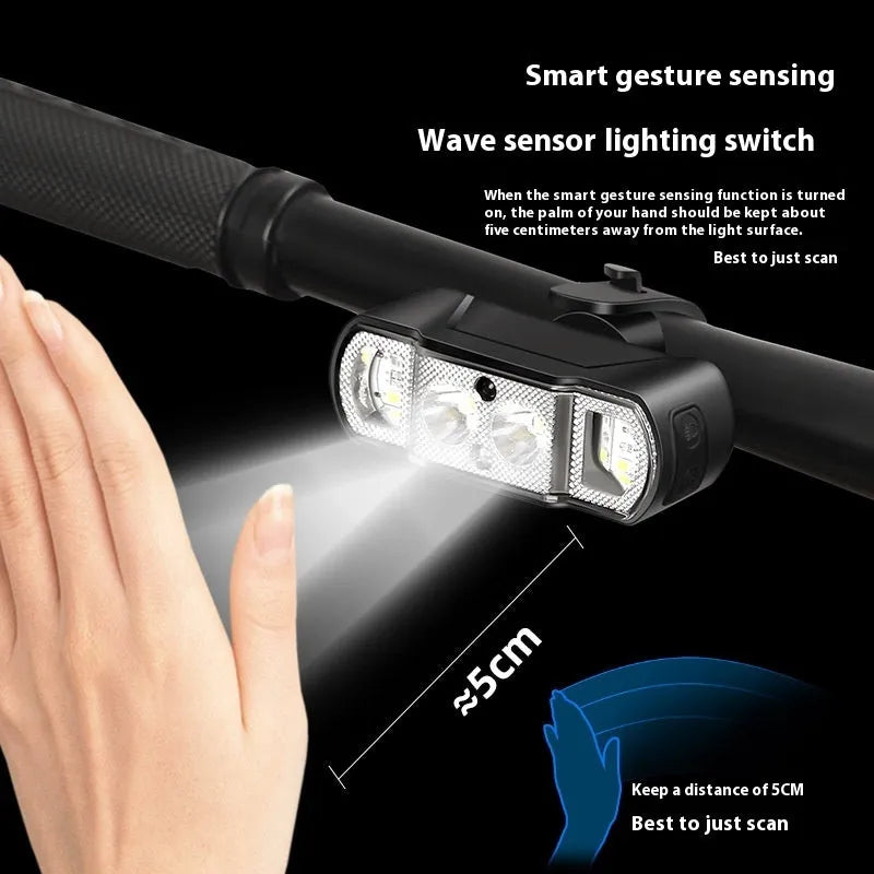 Black bicycle headlight with LED illumination for cycling safety