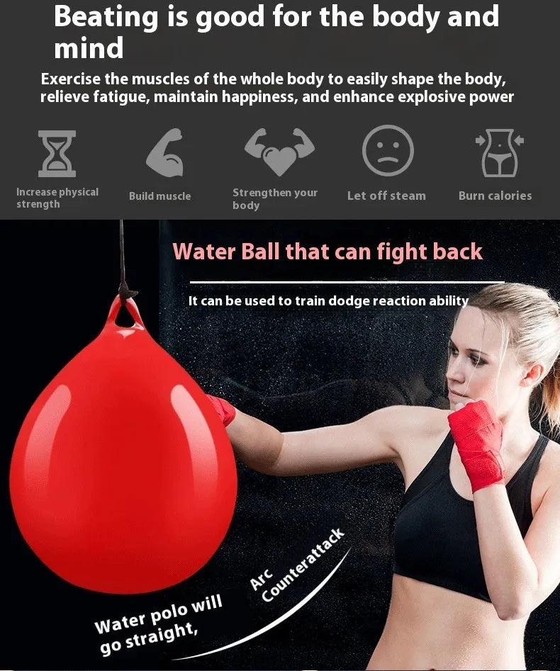 Red water-filled boxing ball with hook rope for martial arts training