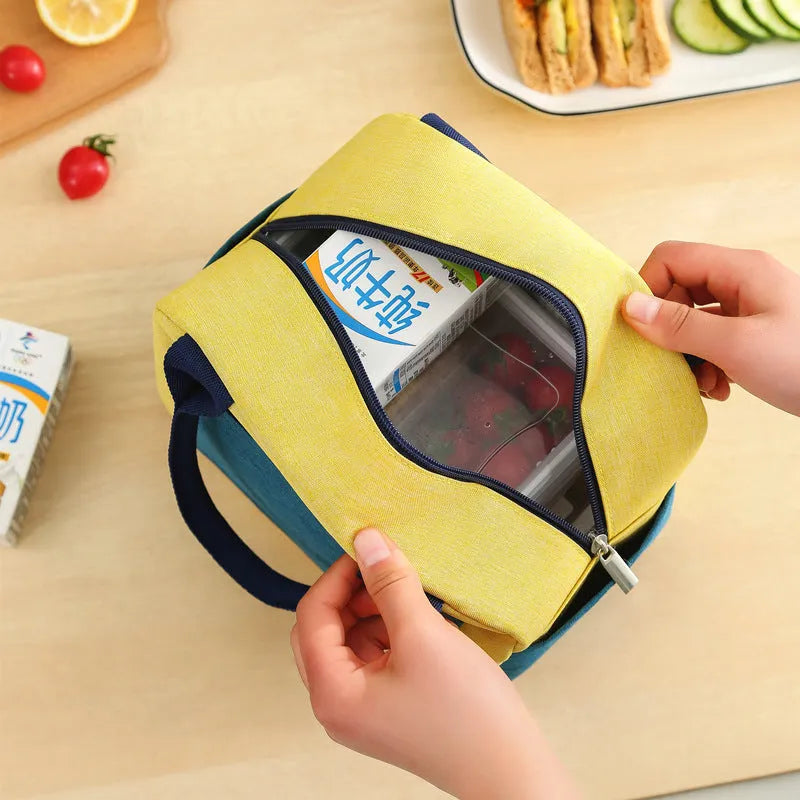 Aluminium foil thickening waterproof lunch insulation bag in Oxford cloth, shown in blue colour.