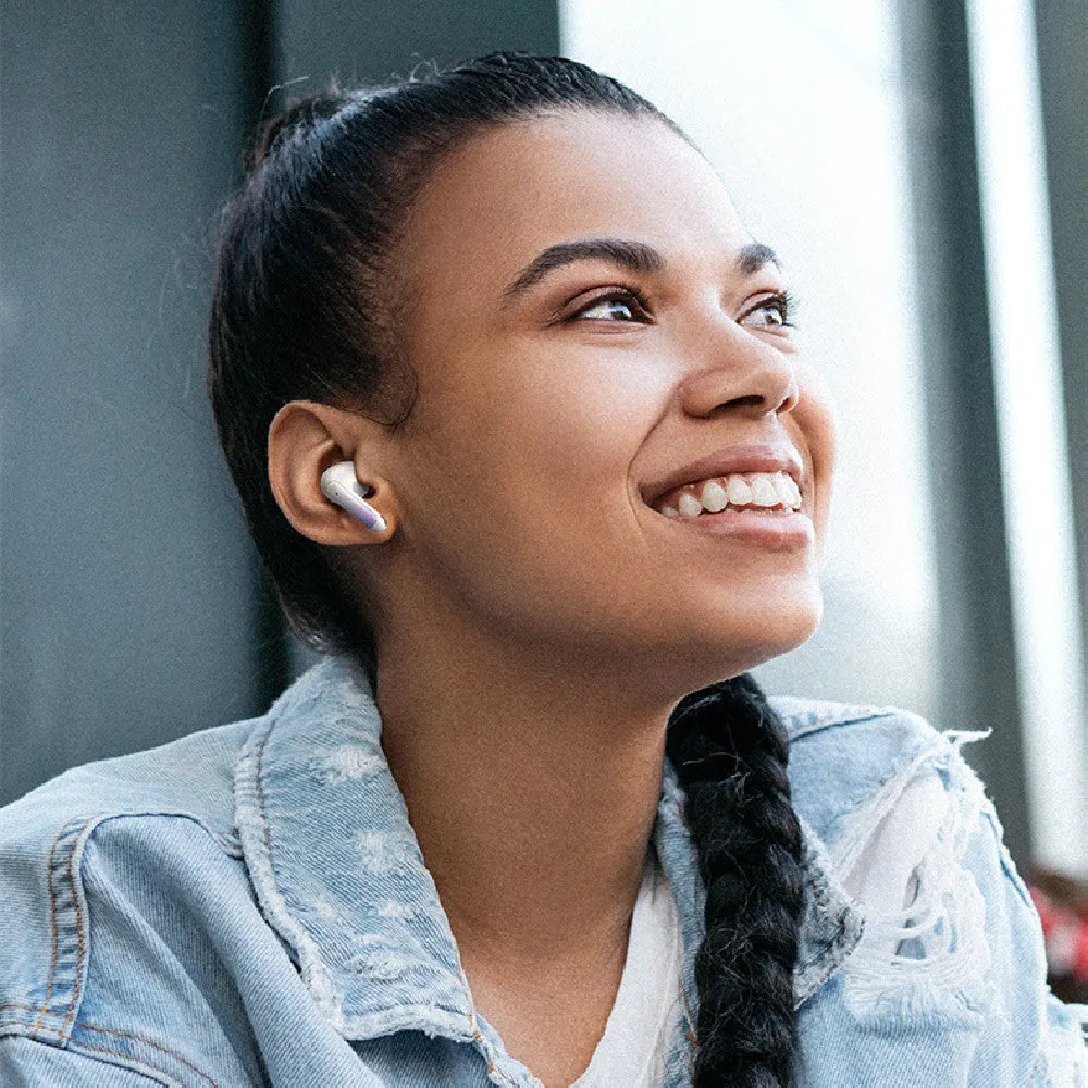 Wireless sports gaming Bluetooth headset in gradient blue colour showing in-ear design