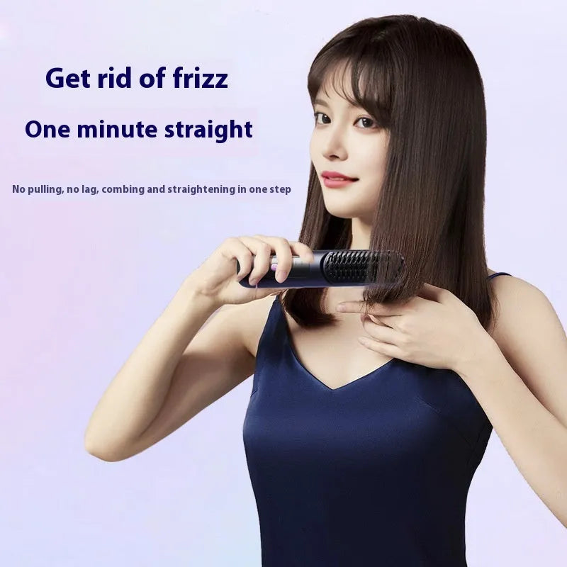 White portable negative ion hair comb with USB charging port and ABS plastic construction measuring 15-20cm length
