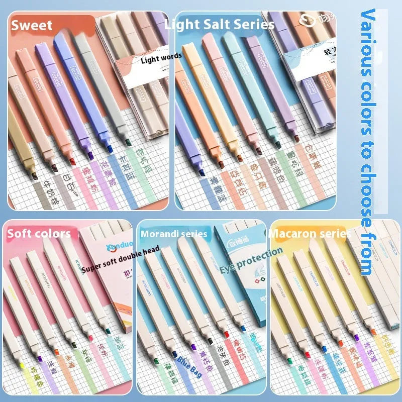 Double-headed fluorescent marking pens in sets of 6 or 12, showing vivid ink colours for highlighting