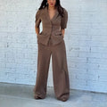 Brown polyester slim fit suit with trousers, long sleeves, sizes S to 3XL, complete set for formal occasions