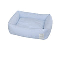 Foldable cat nest in white and blue striped cloth, free size, for cats.