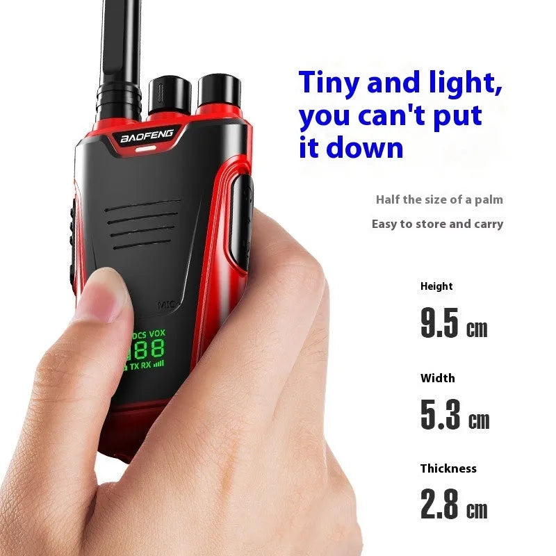Red and yellow wireless intercom devices showing 95mm height with call buttons and USB charging port