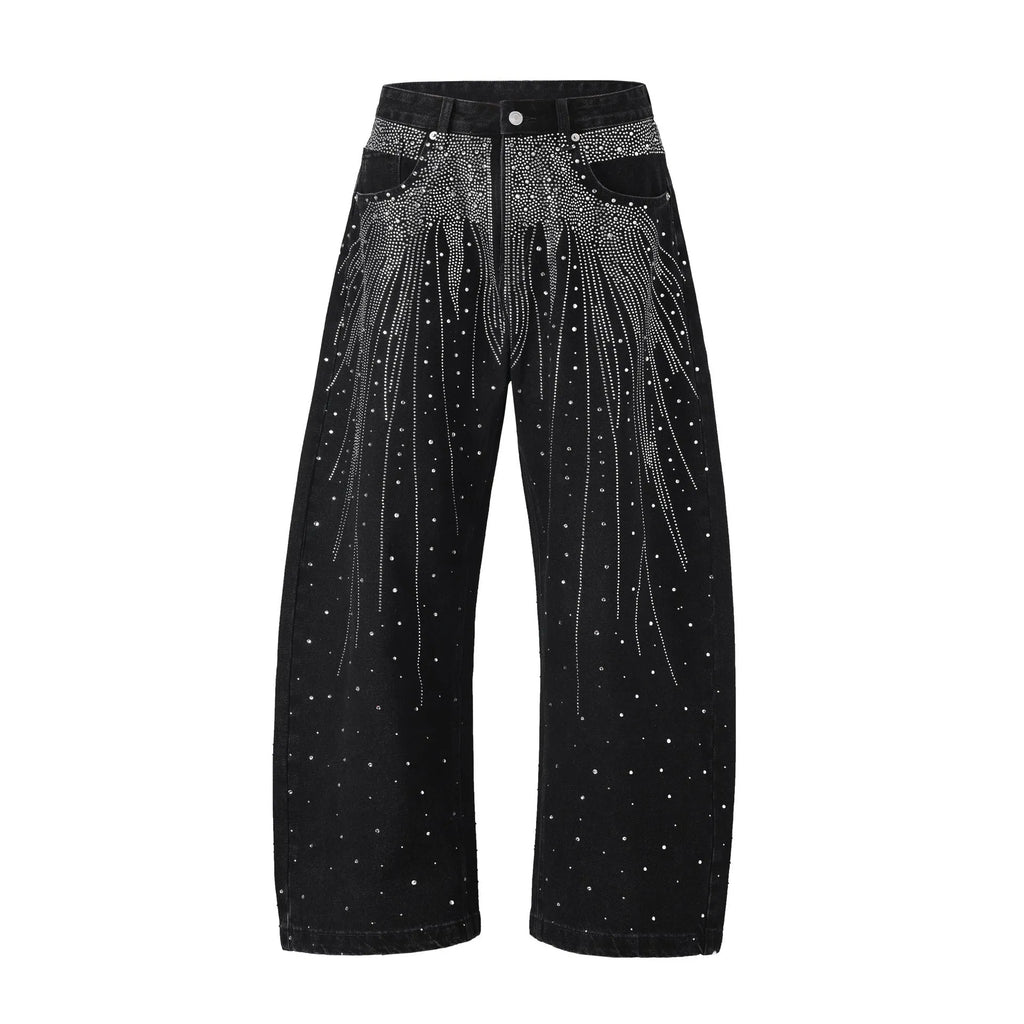 Blue and black loose-fitting wide-leg trousers in European/American sizes 30-36