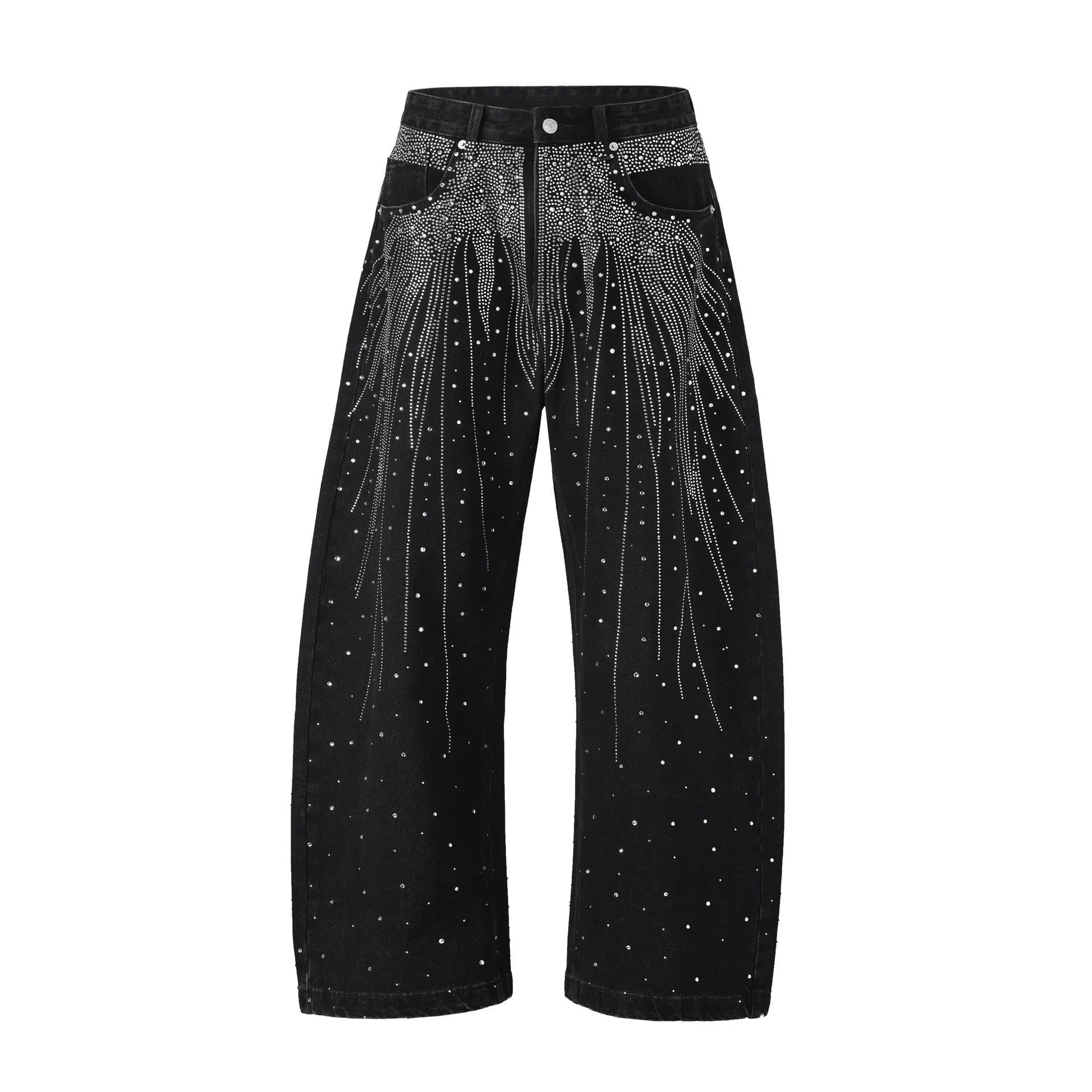 Blue and black loose-fitting wide-leg trousers in European/American sizes 30-36