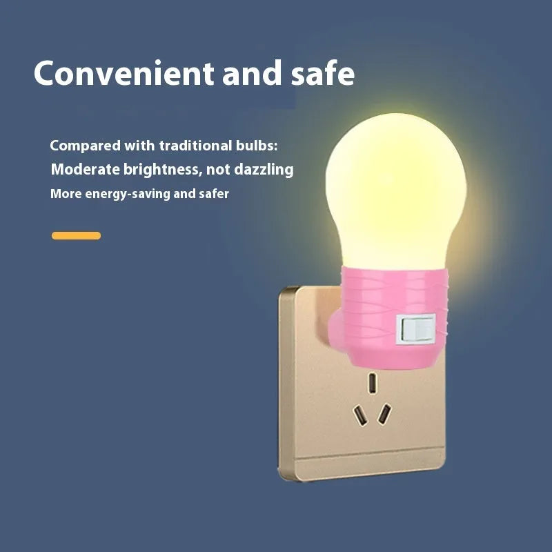 Plug-in bedside baby night feeding lamp with modern round shape in white, blue, or pink shell options