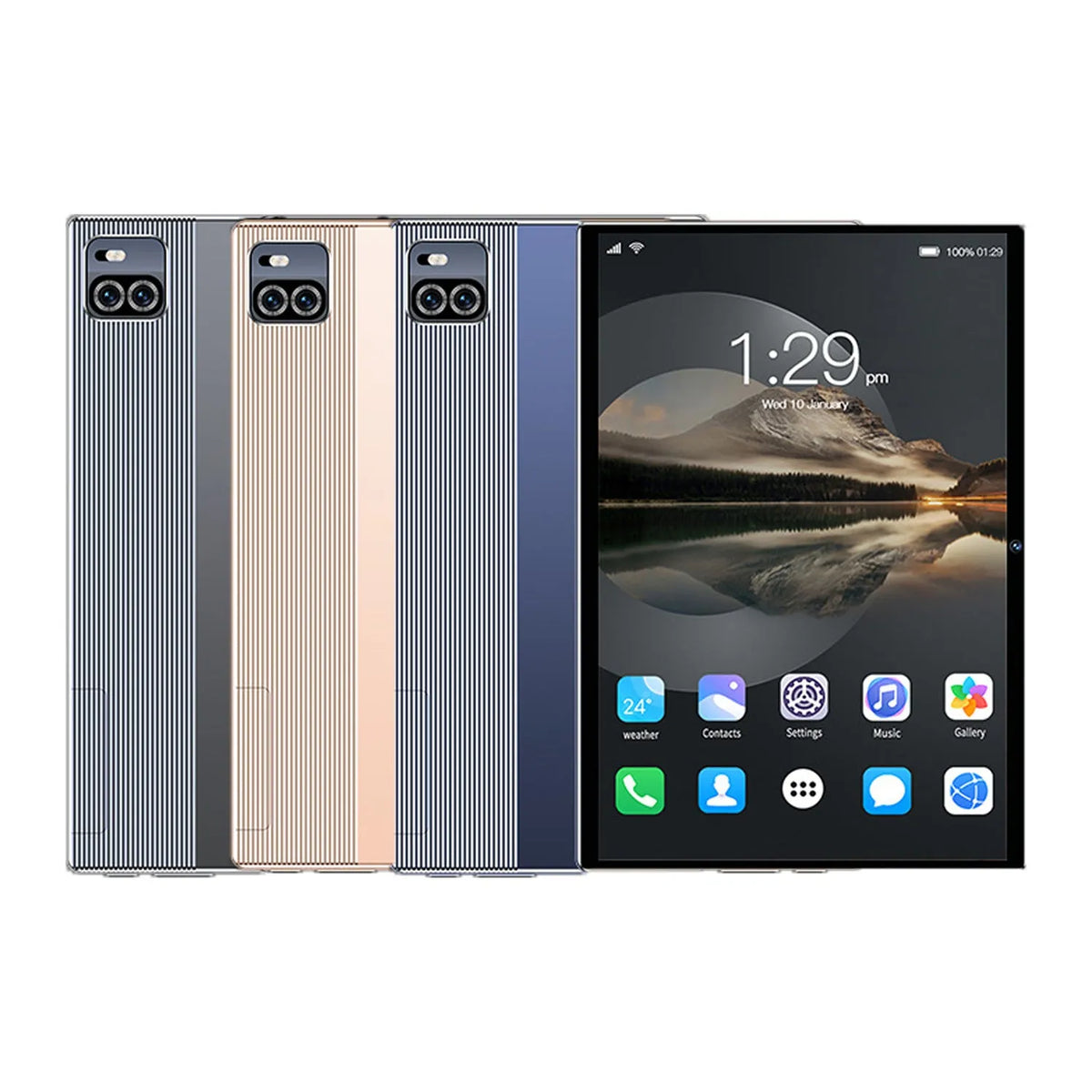 10.1 inch smart tablet in gold, blue, or grey with voice call HD and 9 hour battery