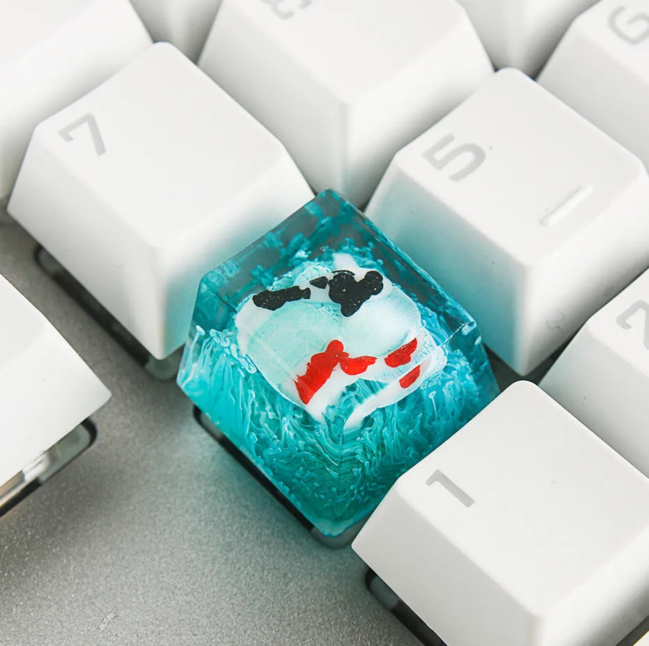 Resin keycap with encapsulated koi fish design for Cherry MX mechanical keyboard switches