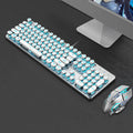 Steampunk 87-key wired mechanical keyboard and mouse set with plating punk metal finish