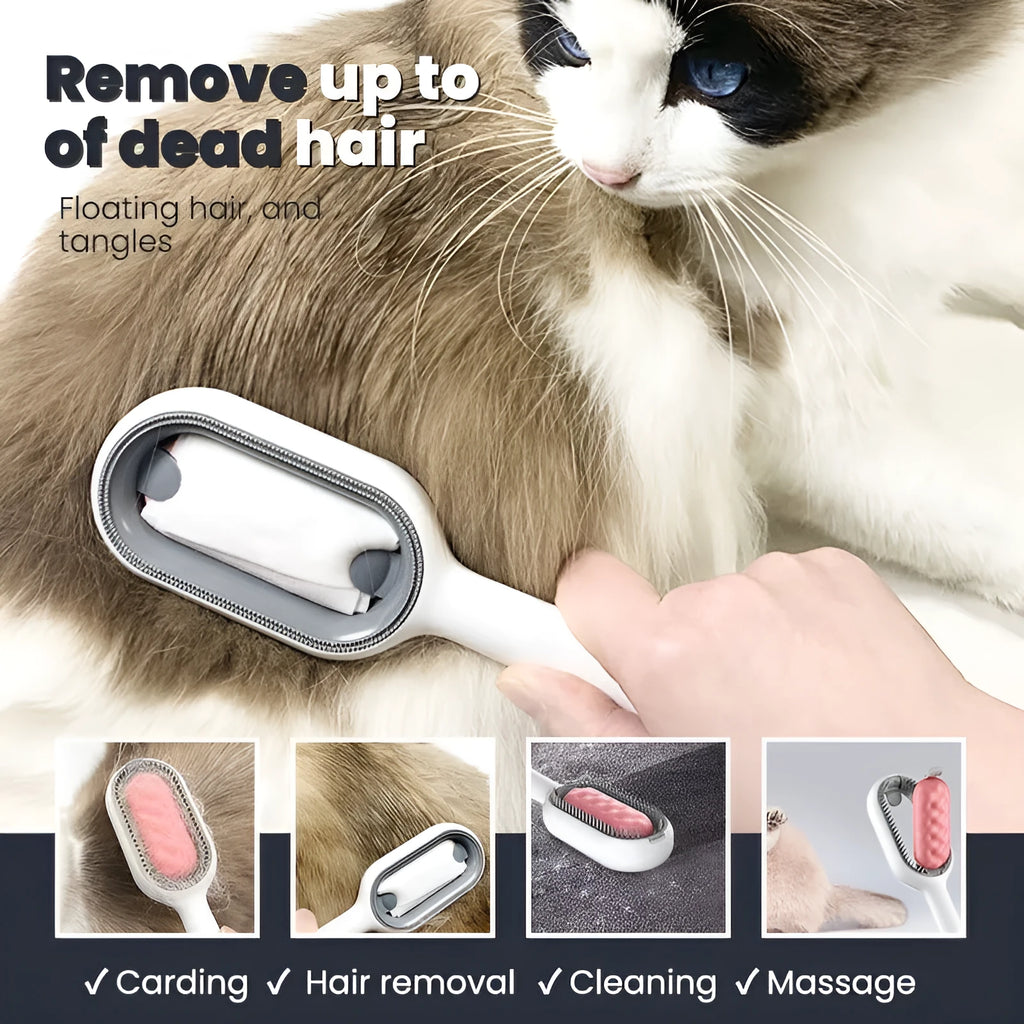 Green plastic pet grooming comb with disposable adhesive wipes for cat and dog hair removal.