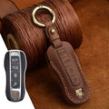 Porsche key cover in blue or brown cowhide leather with retro bag buckle for 3 or 4 keys