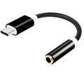 Weaving Type-C to 3.5mm audio adapter cable in black with nylon braiding and metallic connectors
