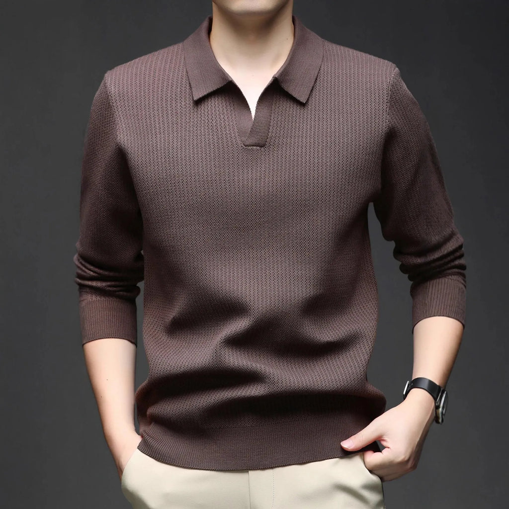 Men's loose pullover sweater in green, black, camel, or brown for autumn casual wear